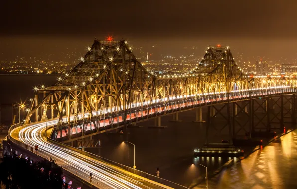 Bridge, the city, lights