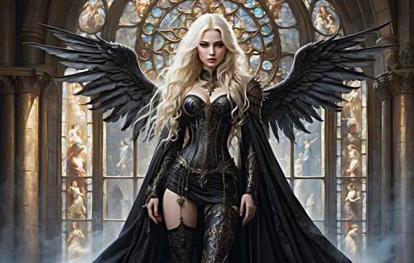 Chest, girl, decoration, fog, castle, smoke, wings, angel