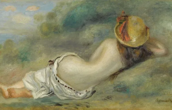 Erotic, picture, 1892, Pierre Auguste Renoir, Pierre Auguste Renoir, Bather in Hat laying on the …