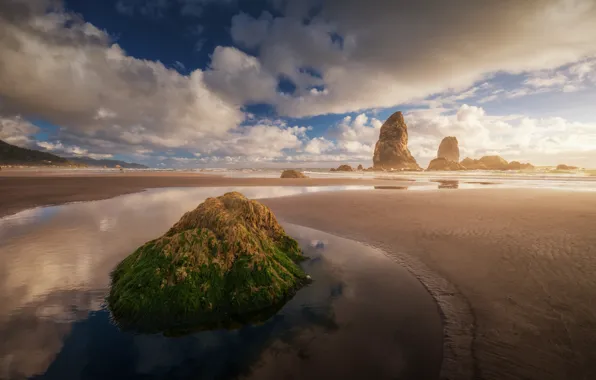 Sea, beach, clouds, light, nature, stones, the ocean, haze