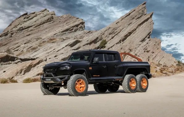 Picture pickup, Rezvani, 2020, on the background of rocks, Hercules 6x6