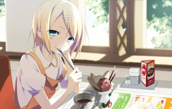 Summer, girl, smile, tea, ice cream, kagamine rin, Vocaloid