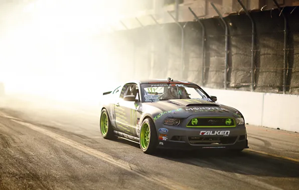 Picture Mustang, Ford, Drift, Sun, Monster Energy, Smoke, Tuning, Team