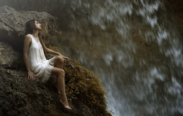 Picture girl, drops, waterfall, legs, Maria Nita