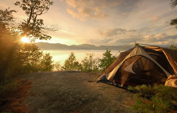 Landscape, mountains, tent, hike