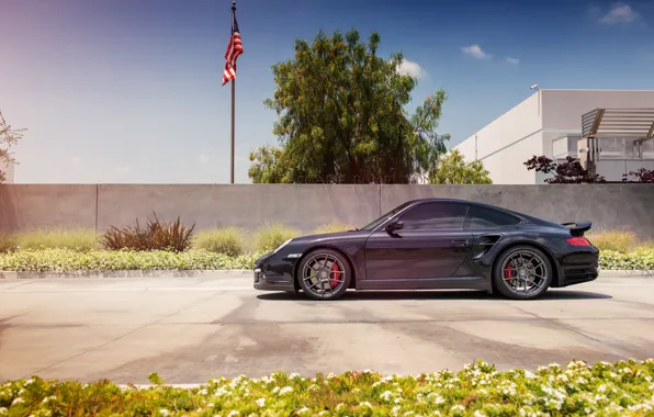 Picture black, 997, Porsche, profile, turbo, Porsche, black