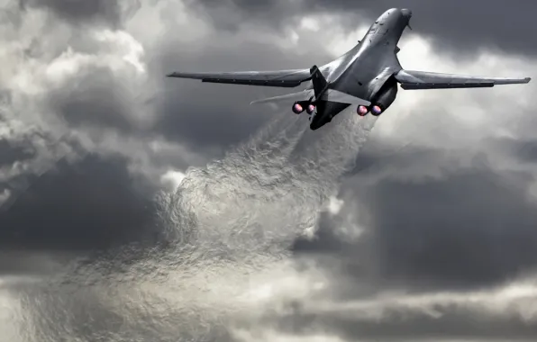 Overcast, USA, bomber, the rise, nozzle, strategic, Rockwell B-1 Lancer, heat signature