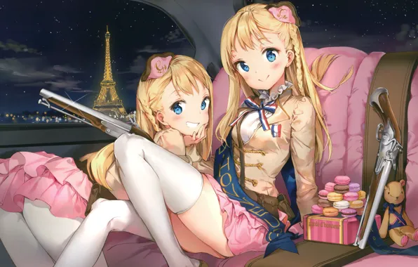 Auto, night, smile, gun, France, Paris, chair, stockings