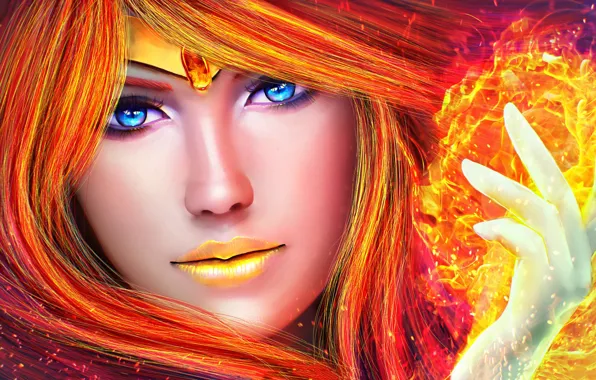 Picture girl, fire, flame, art, wgssd