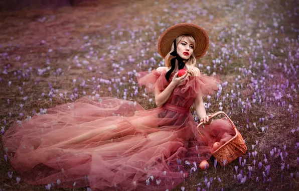 Look, girl, flowers, nature, face, pose, style, feet