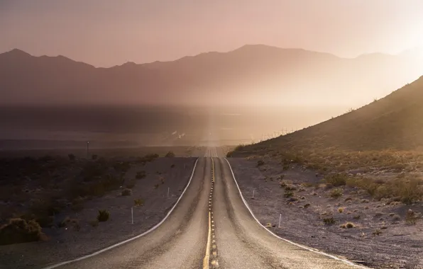 Picture road, light, landscape, mountains, morning