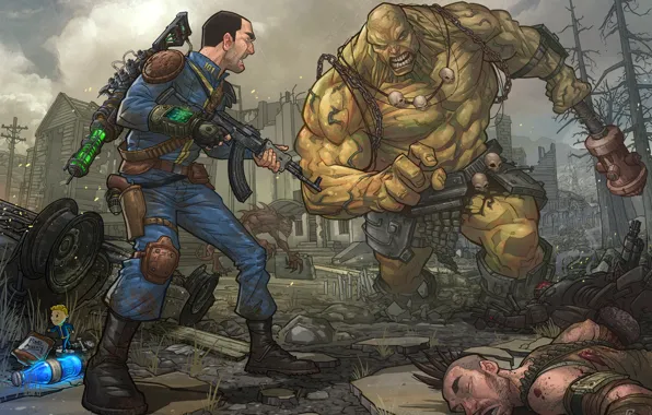 Fallout 3, bethesda, art, behemoth, 101, super mutant, super mutant behemoth, chinese assault rifle
