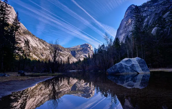 Picture the sky, trees, mountains, nature