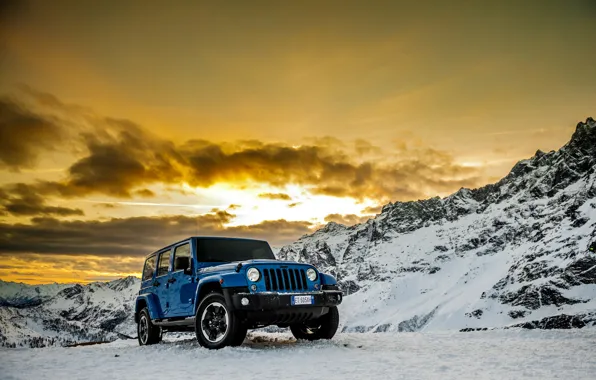 Machine, auto, snow, mountains, car, Jeep Wrangler Polar