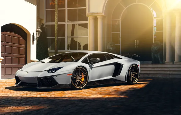 Picture Lamborghini, Front, Sun, White, Matte, Tuning, LP700-4, Aventador, Supercar, Wheels, Spoiler, ADV.1