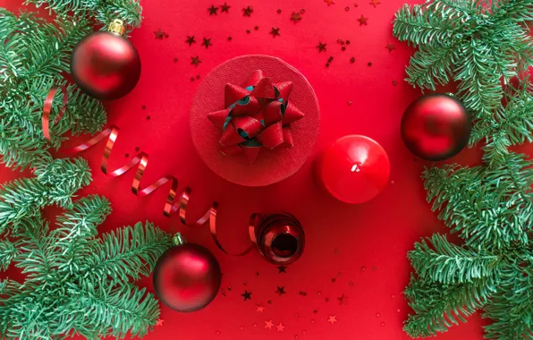 Winter, balls, branches, holiday, balls, candle, round, Christmas