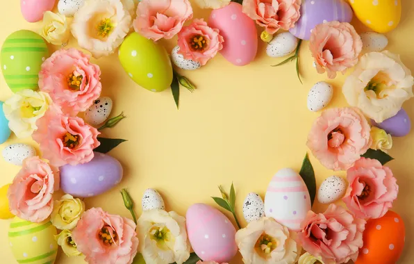 Flowers, eggs, spring, colorful, Easter, happy, pink, flowers