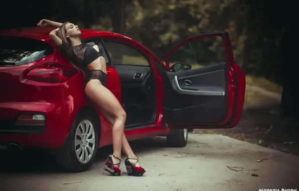 Road, girl, trees, nature, model, linen, figure, slim