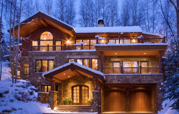 Winter, the city, house, Villa, Colorado, Aspen