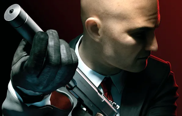 Picture weapons, bald, tie, gloves, jacket, muffler, Agent 47, Silver baller