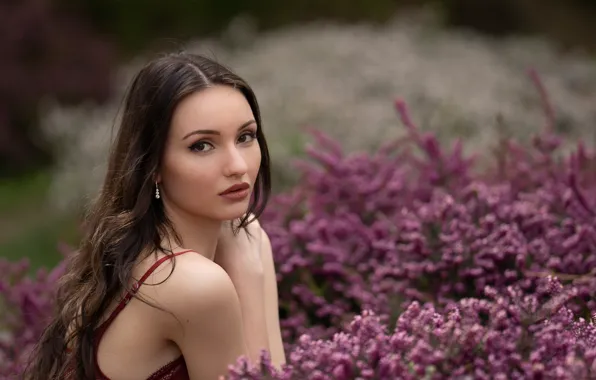 Picture look, flowers, model, portrait, makeup, hairstyle, brown hair, beauty