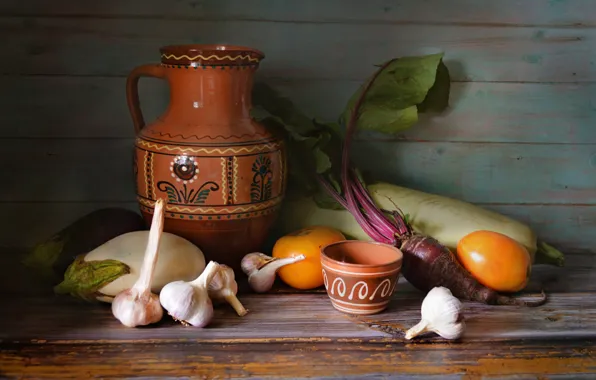 Summer, table, harvest, Cup, eggplant, pitcher, still life, vegetables