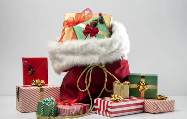 Christmas, gifts, New year, bag, box, Christmas decorations