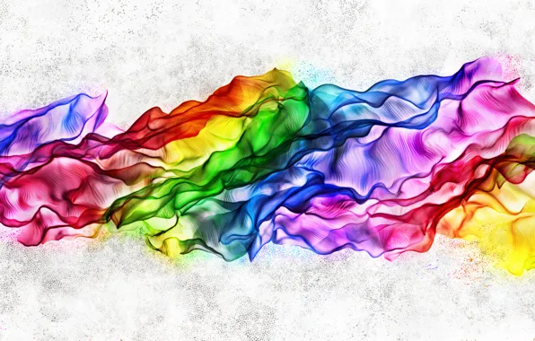 Rainbow, neon, silk, folds, colorful, flying