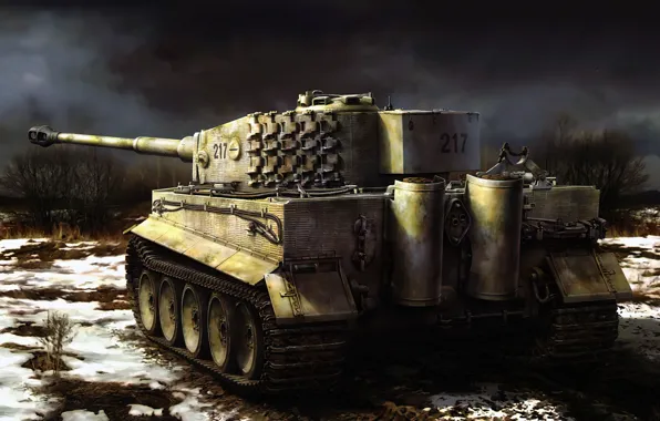 Picture Tiger, art, painting, tank, ww2