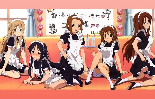 Picture girls, sofa, drink, K-ON, maids