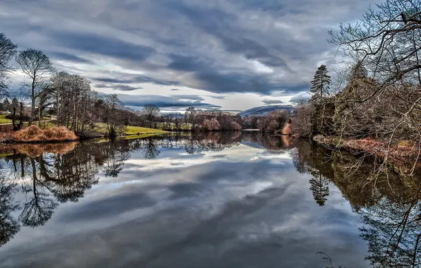 Autumn, the sky, trees, clouds, lake