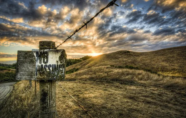 Landscape, sunset, the fence