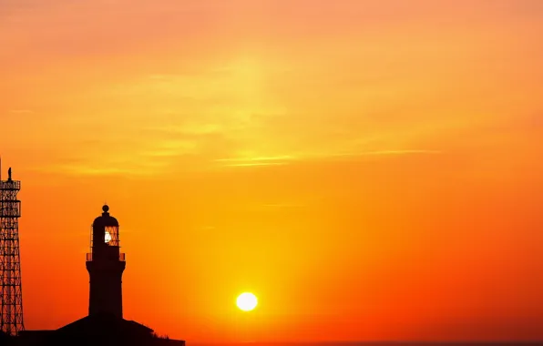 Picture the sky, the sun, clouds, Lighthouse, tower