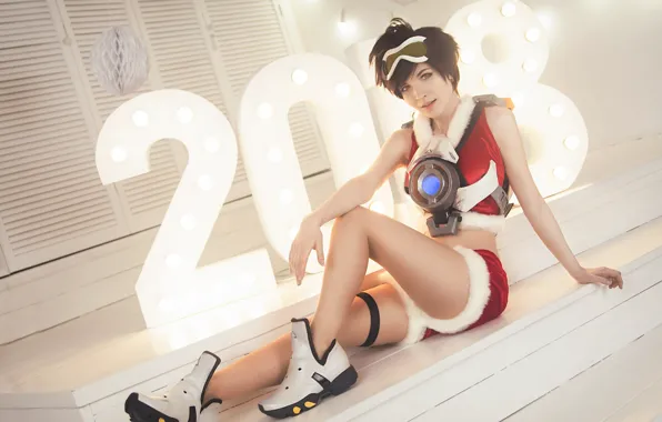 New year, Girl, cosplay, 2018, Overwatch, Tracer, tracer, cospaly