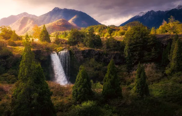Autumn, light, trees, mountains, nature, waterfall, National Park