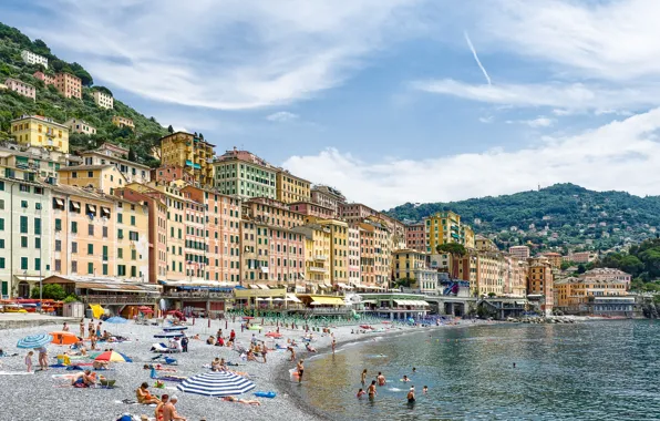 Picture sea, beach, home, Italy, Liguria, Camogli