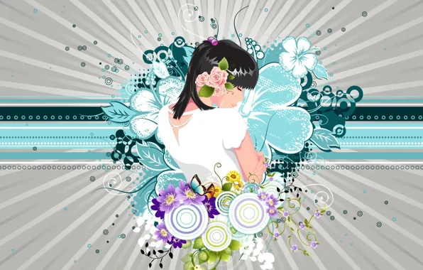 Picture girl, flowers, Vector