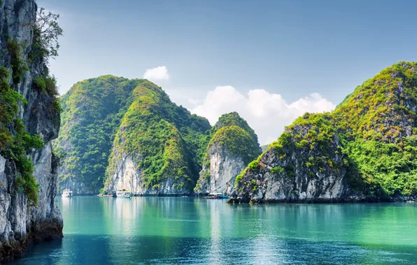 Sea, mountains, Bay, Vietnam, Halong