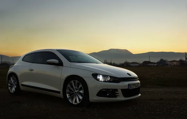 Picture sunset, mountains, Scirocco, Volkswagen Scirocco