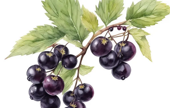 Green, green, black, figure, food, berry, berry, watercolor