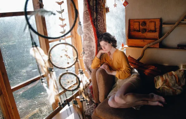 Look, girl, pose, room, sofa, model, window, Anastasia