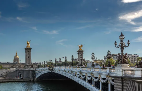 France, Paris, River, Bridges, Street lights