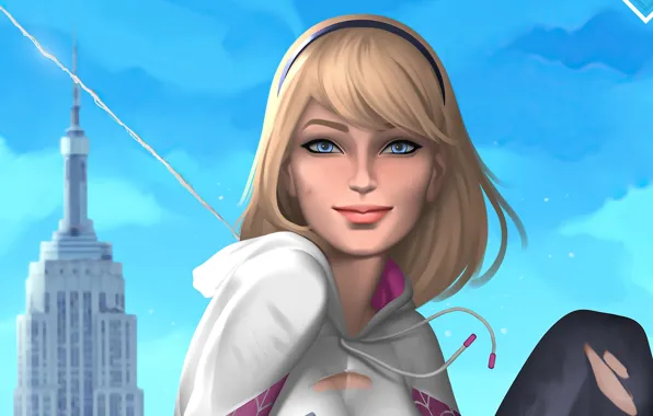 The sky, smile, blonde, blue eyes, Marvel, Marvel Comics, Comics, Gwen Stacy