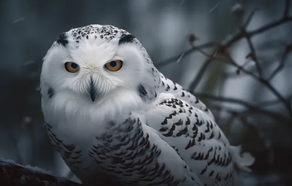 Winter, look, snow, birds, branches, owl, bird, portrait