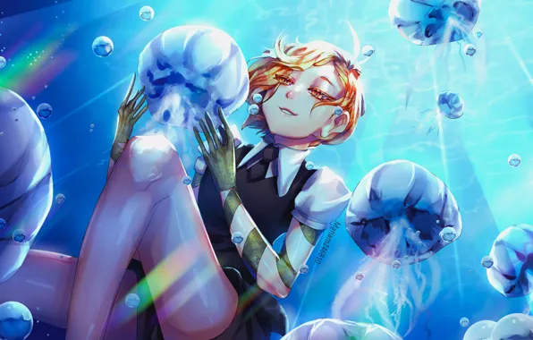 Jellyfish, under water, the young man, mariam246810