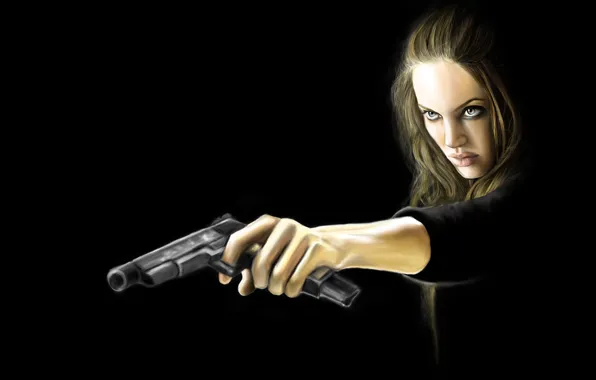 Picture girl, weapons, Angelina Jolie, Angelina Jolie, Wanted, especially dangerous