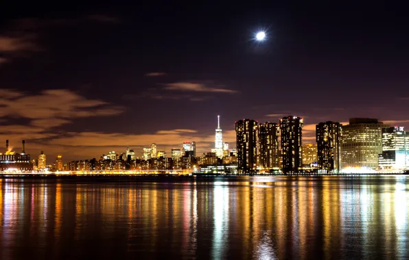 Night, lights, home, New York, Bay, USA