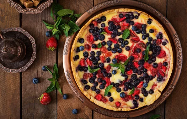 Berries, blueberries, strawberry, pie, mint, cakes, sweet, Timolina