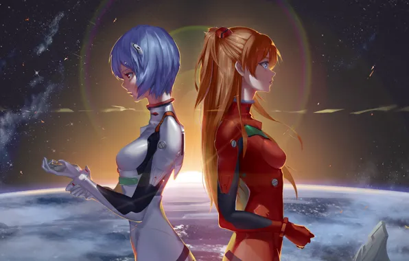 Space, girls, anime, Evangelion