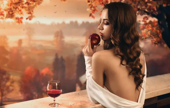 Picture autumn, girl, nature, Apple, beauty, Autumn portrait, Sergey Parishkov